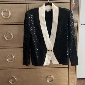 St. John Black and Cream Sequin Jacket; size 14
